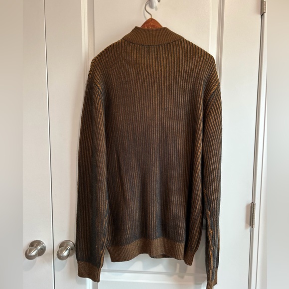 TOPMAN 1/4 Zip Sweater Mock Neck Stripped Brown Black - Picture 2 of 7
